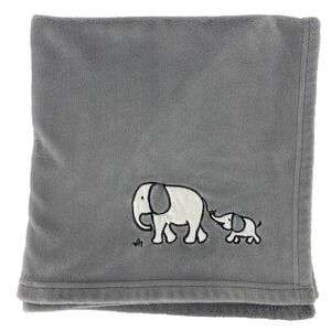 Circo‎ Baby Blanket Gray Fleece White Embroidered Elephants 29"x29"